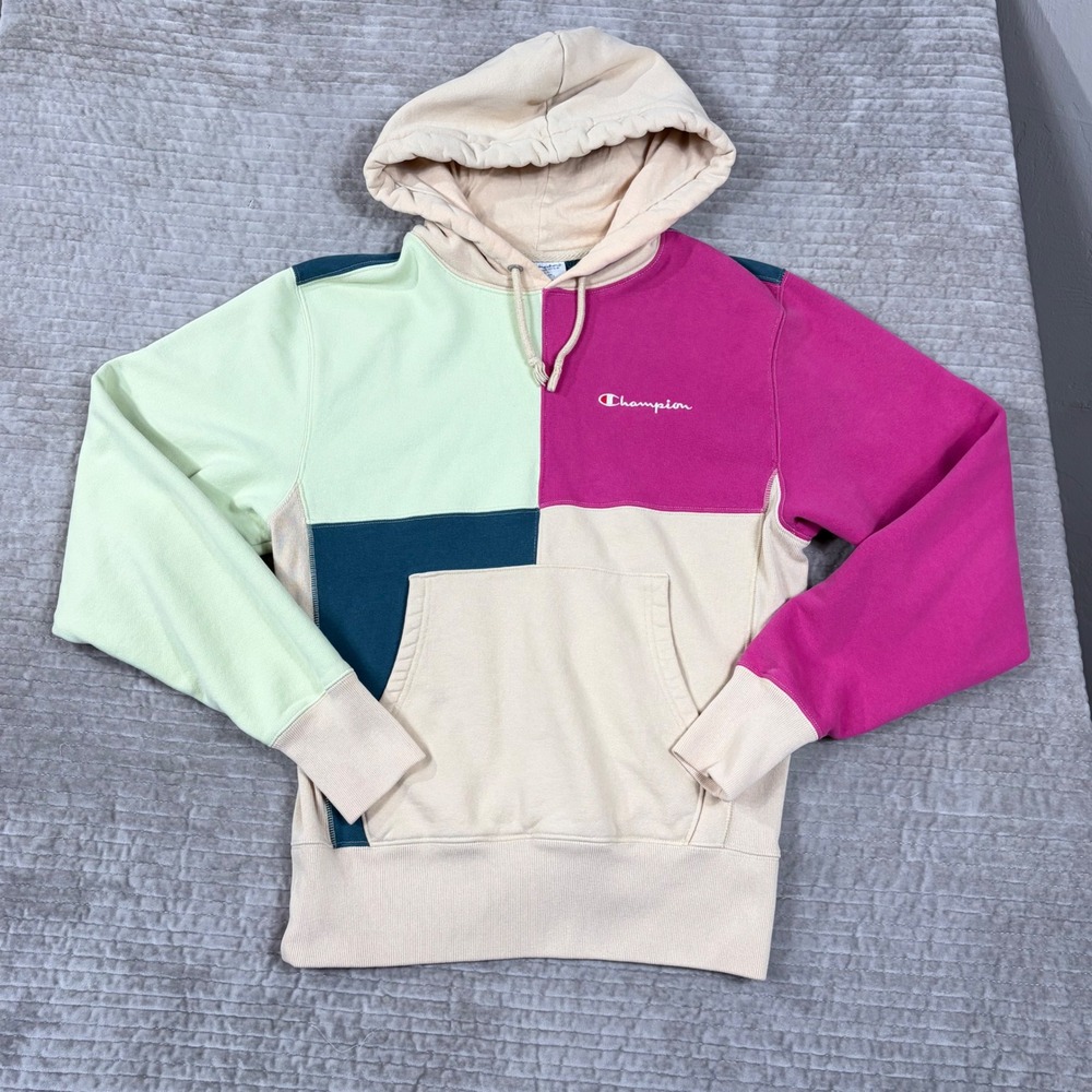 Champion Reverse Weave Colorblock Hoodie Pink Green Teal Cream WL3370 Small